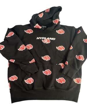 Hypland x Naruto Akatsuki Cloud Graphic Print Black Hoodie Men's Size L